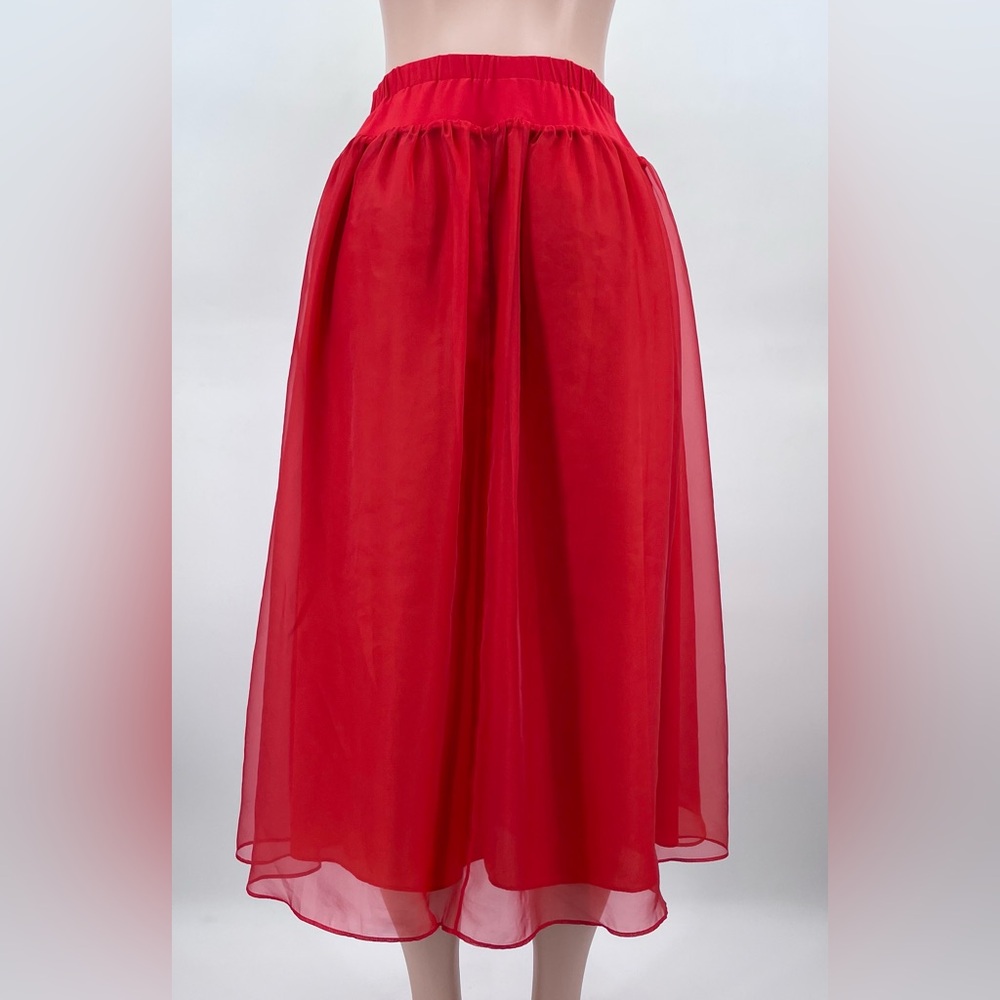 Reformation Nuria Red Drop Waist Retro Tulle Formal Midi Skirt Size Medium - Picture 5 of 12